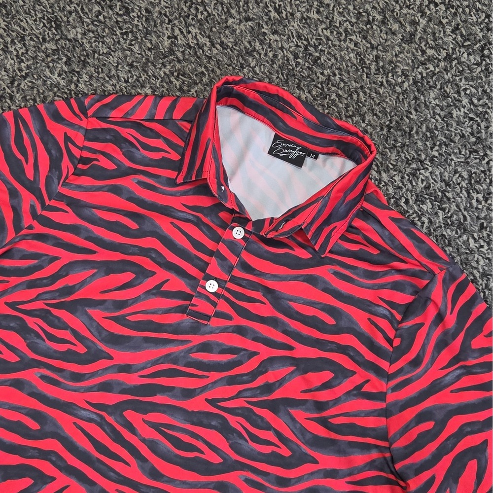 Sunday Swagger GOAT Polo Shirt Mens Medium Red Tiger Stripe AOP Performance Golf